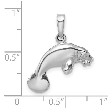 Sterlingsilber De-ani Rhodiniert Poliert 3d Manatee Anhänger