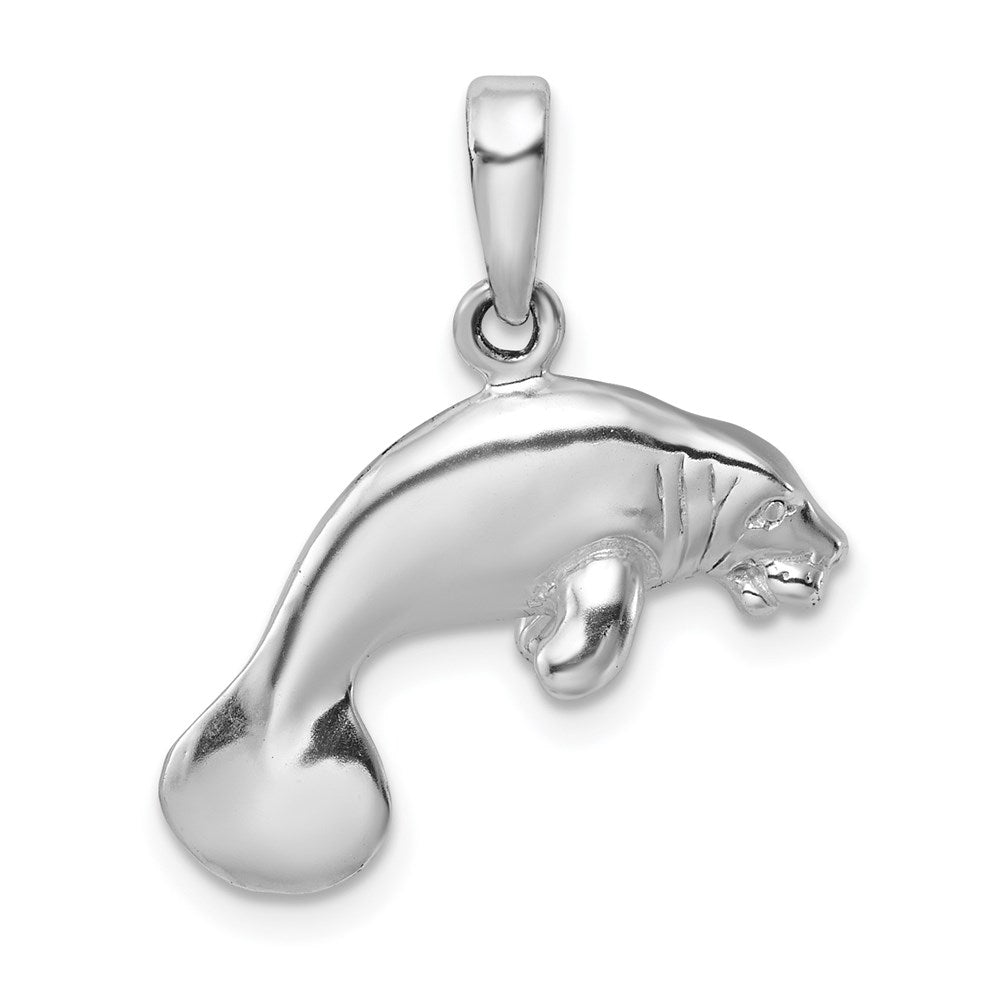 Sterlingsilber De-ani Rhodiniert Poliert 3d Manatee Anhänger