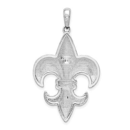 Sterlingsilber De-ani Rhodiniert Poliert Groß Fleur De Lis Anhänger