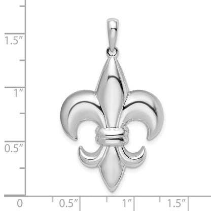 Sterlingsilber De-ani Rhodiniert Poliert Groß Fleur De Lis Anhänger