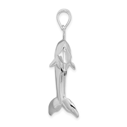 Sterlingsilber De-ani Rhodiniert Poliert 3d Springend Delfin Anhänger