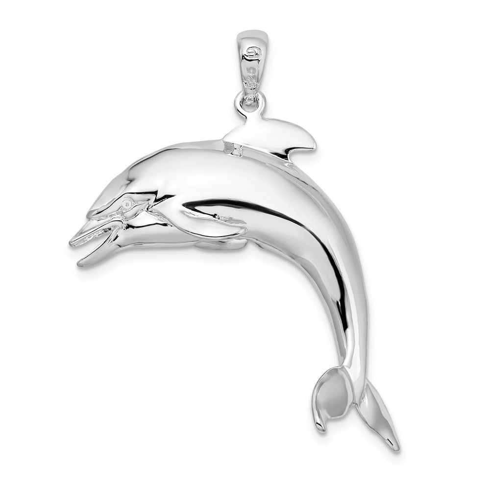 Sterlingsilber De-ani Rhodiniert Poliert 3d Springend Delfin Anhänger