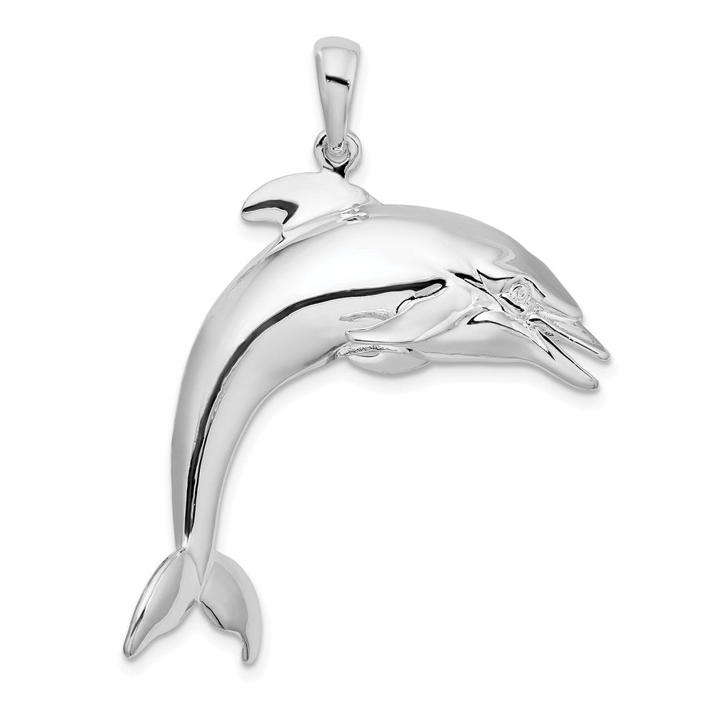 Sterlingsilber De-ani Rhodiniert Poliert 3d Springend Delfin Anhänger