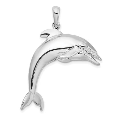 Sterlingsilber De-ani Rhodiniert Poliert 3d Springend Delfin Anhänger