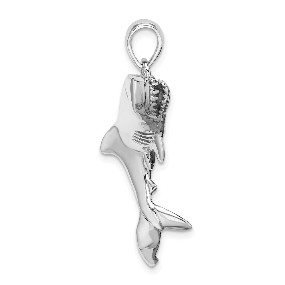Sterlingsilber De-ani Rhodiniert Poliert 3d Swimming Shark Anhänger