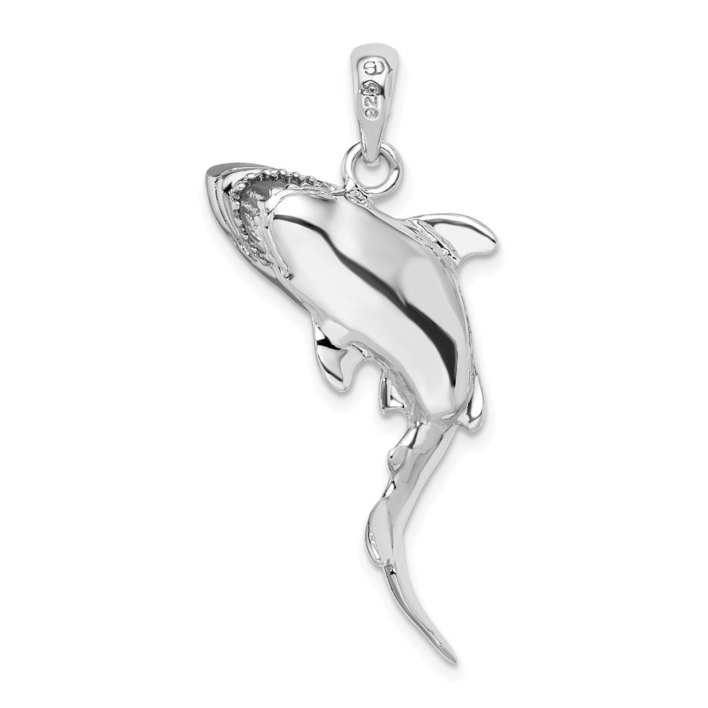 Sterlingsilber De-ani Rhodiniert Poliert 3d Swimming Shark Anhänger
