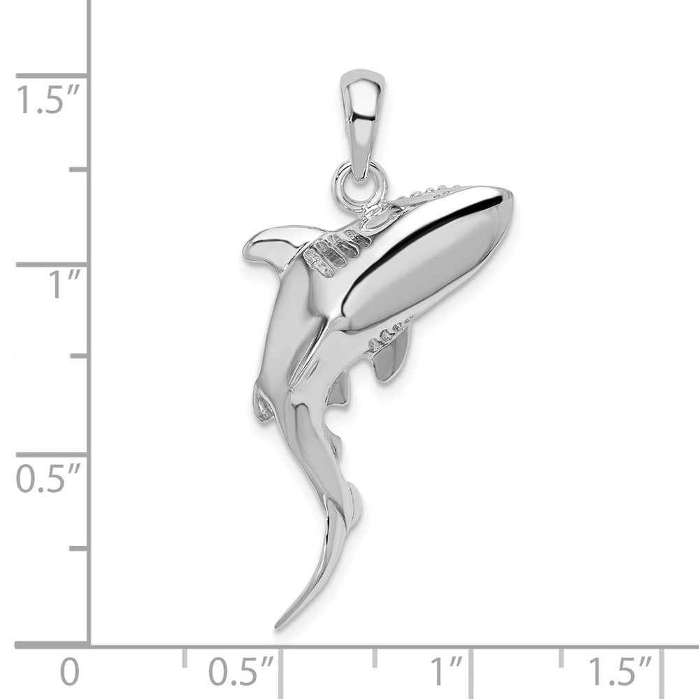 Sterlingsilber De-ani Rhodiniert Poliert 3d Swimming Shark Anhänger