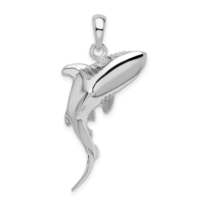 Sterlingsilber De-ani Rhodiniert Poliert 3d Swimming Shark Anhänger