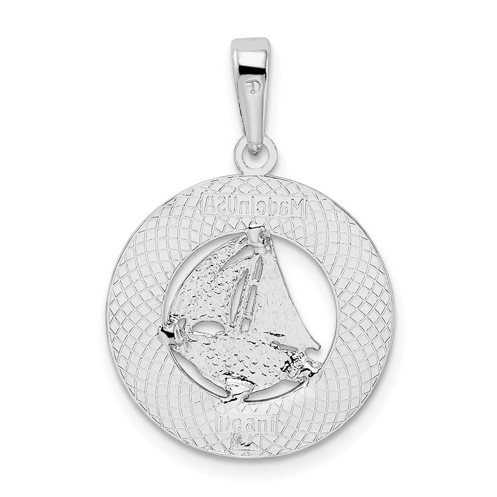 Sterlingsilber De-ani Rhodiniert Lang Beach Island New Trikot mit Segelboot Anhänger