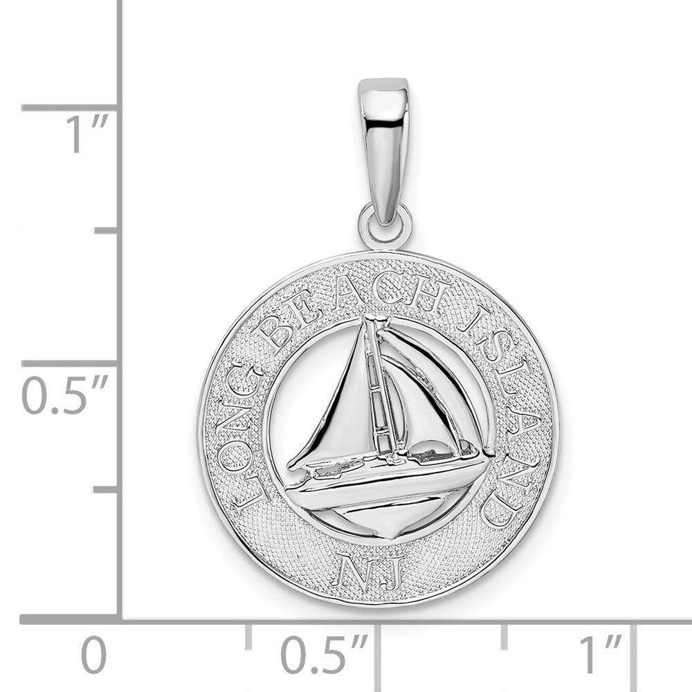 Sterlingsilber De-ani Rhodiniert Lang Beach Island New Trikot mit Segelboot Anhänger