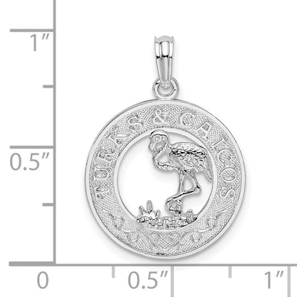 Sterlingsilber De-ani Rhodiniert Strukturiert Turks und Caicos mit Flamingo Anhänger