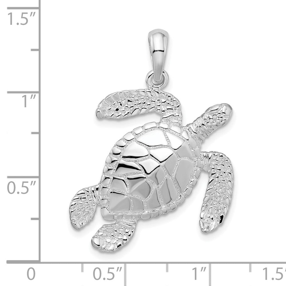 Sterlingsilber De-ani Rhodiniert Poliert Groß Swimming Meer Schildkröte Anhänger