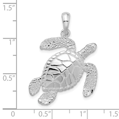 Sterlingsilber De-ani Rhodiniert Poliert Groß Swimming Meer Schildkröte Anhänger