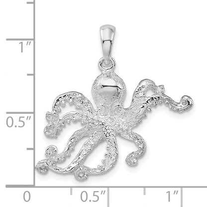 Sterlingsilber De-ani Rhodiniert Poliert Strukturiert Octopus Anhänger