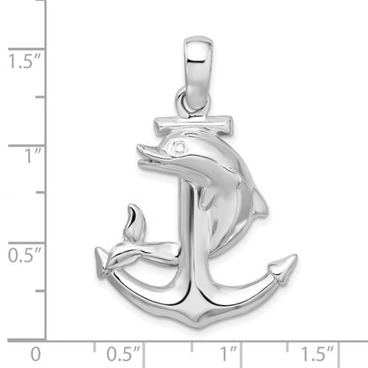Sterlingsilber De-ani Rhodiniert Poliert Groß Delfin und Anker Anhänger