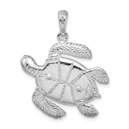 Sterlingsilber De-ani Rhodiniert Poliert 3d Groß Meer Schildkröte Anhänger