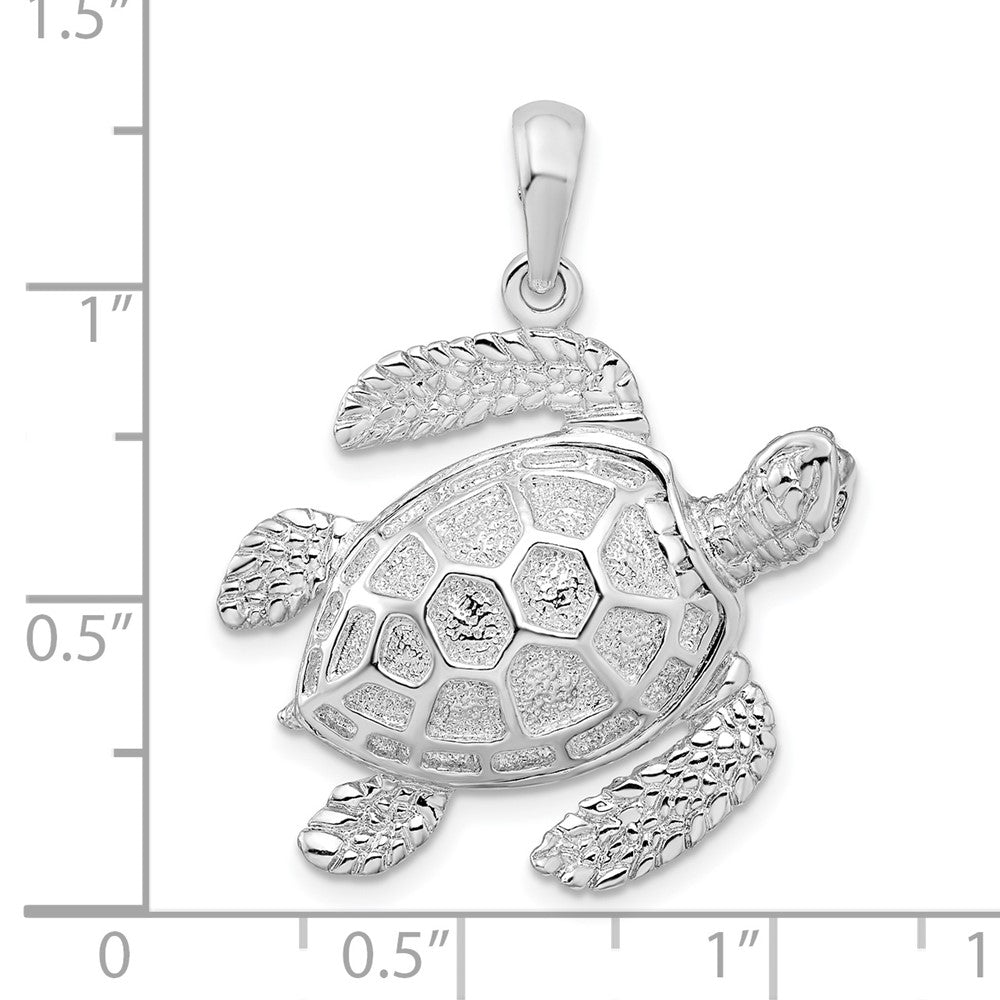 Sterlingsilber De-ani Rhodiniert Poliert 3d Groß Meer Schildkröte Anhänger