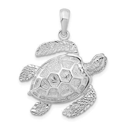 Sterlingsilber De-ani Rhodiniert Poliert 3d Groß Meer Schildkröte Anhänger