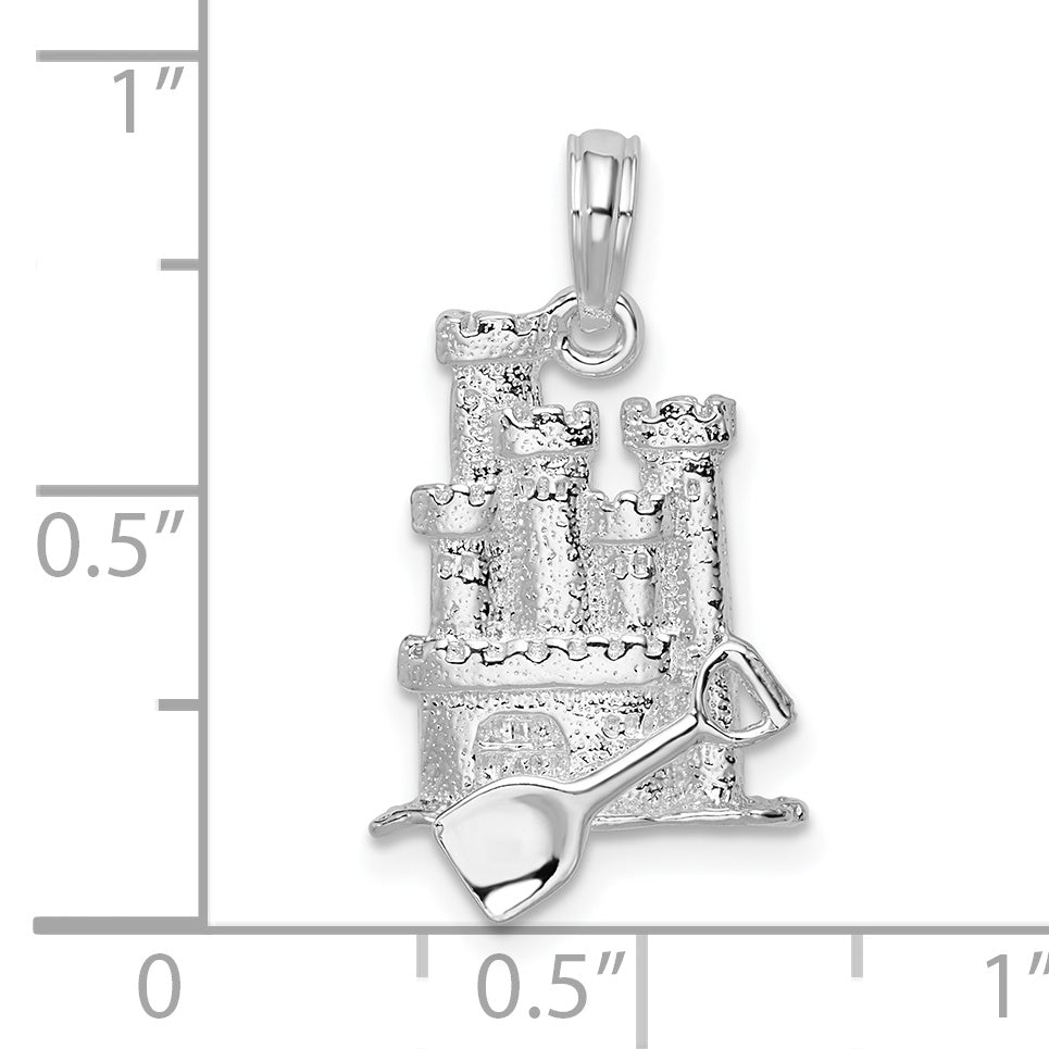 Sterlingsilber De-ani Rhodiniert Poliert 3d Sandcastle / Shovel Anhänger