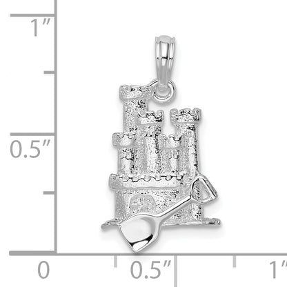Sterlingsilber De-ani Rhodiniert Poliert 3d Sandcastle / Shovel Anhänger