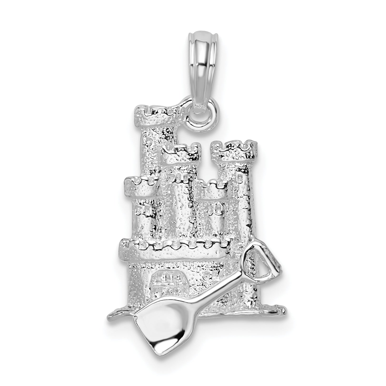 Sterlingsilber De-ani Rhodiniert Poliert 3d Sandcastle / Shovel Anhänger