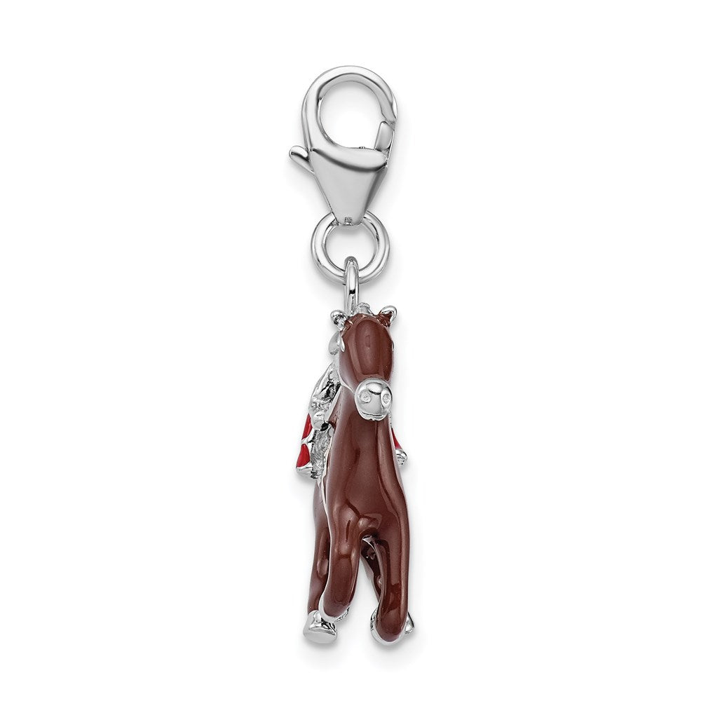 Sterlingsilber Rhodiniert mit Karabinerverschluss Emaille Jockey auf Pferd Charm