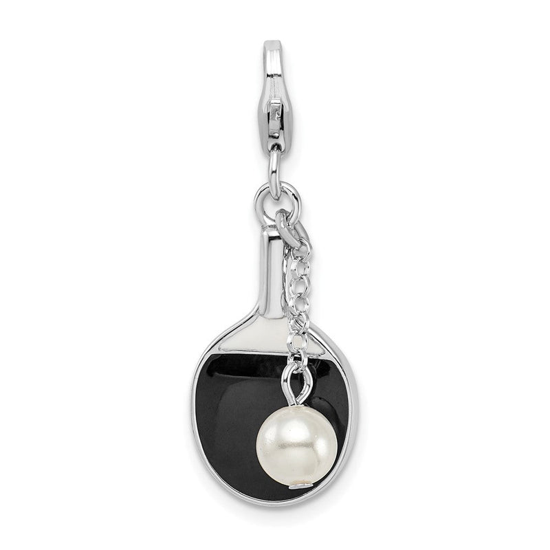 Sterlingsilber Amore La Vita Rhodiniert Poliert Beweglich Emailliert Imitat Perle Paddle Charm mit Fantasie Karabinerverschluss