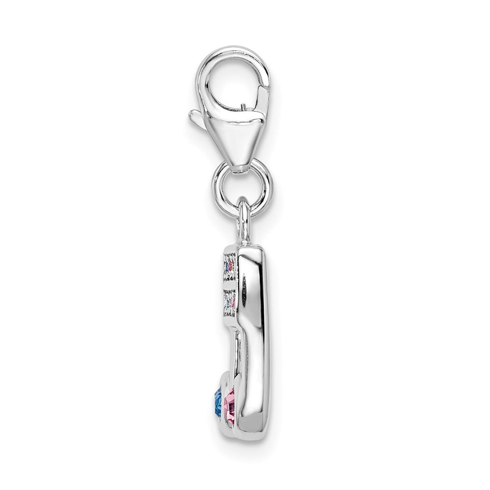 Sterlingsilber Amore La Vita Rhodiniert Poliert Rosa Blau und Gelb Kristall From Swarovski Musik Note Charm mit Fantasie Karabinerverschluss