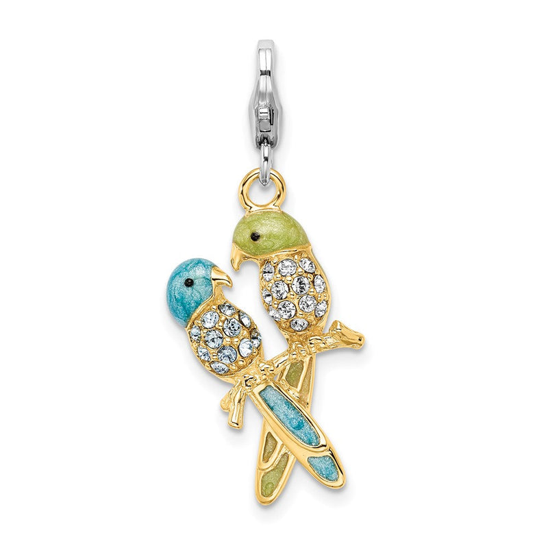 Sterlingsilber Amore La Vita Rhodiniert und Vergoldet Poliert 3-d Glitzer Emailliert Kristall From Swarovski Liebe Birds Charm