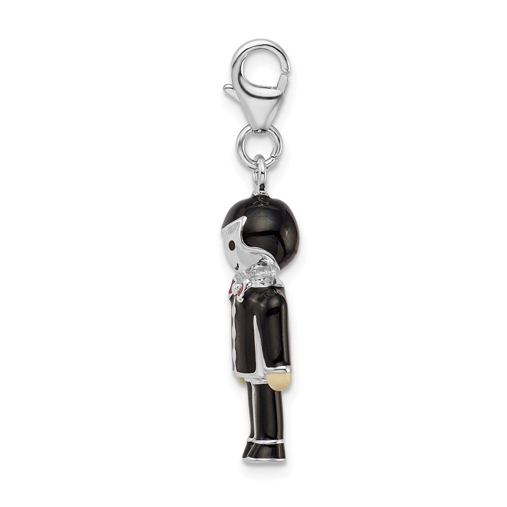 Sterlingsilber Rhodiniert mit Karabinerverschluss Schwarz Emaille Bräutigam Charm
