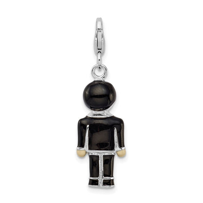 Sterlingsilber Rhodiniert mit Karabinerverschluss Schwarz Emaille Bräutigam Charm