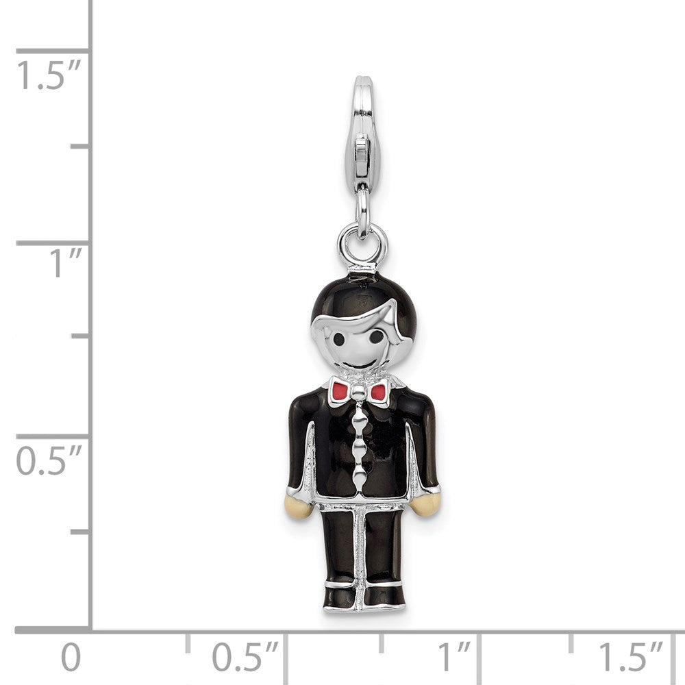 Sterlingsilber Rhodiniert mit Karabinerverschluss Schwarz Emaille Bräutigam Charm