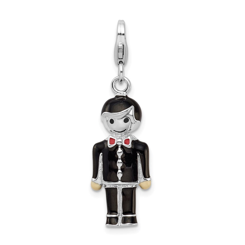 Sterlingsilber Rhodiniert mit Karabinerverschluss Schwarz Emaille Bräutigam Charm