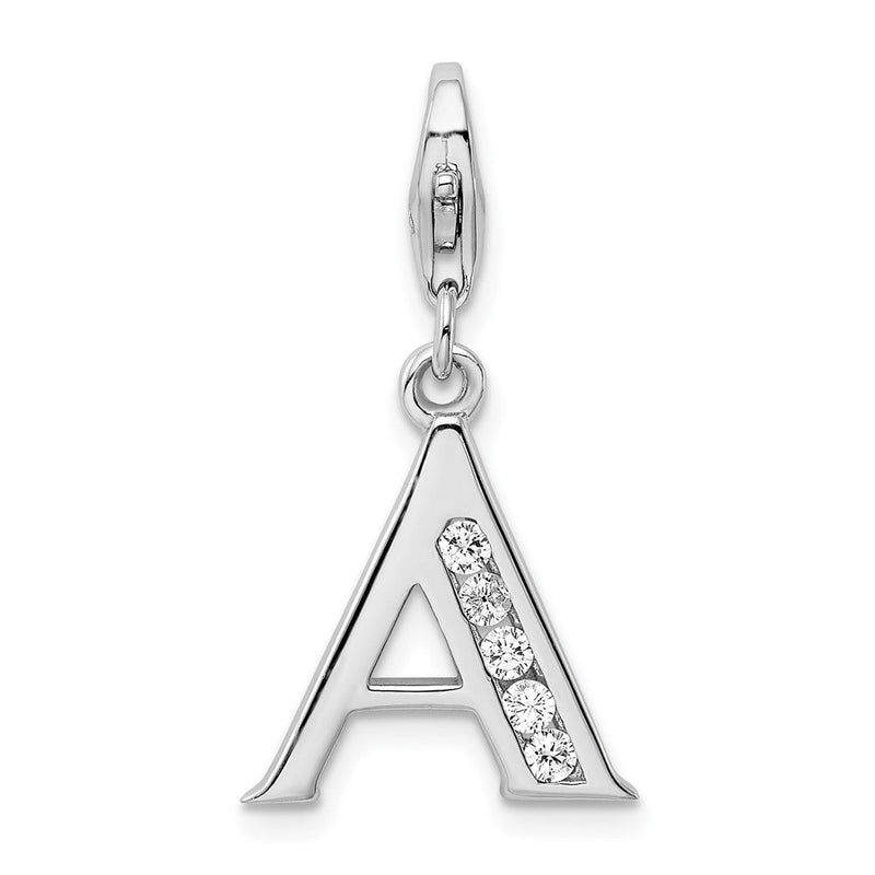 Sterlingsilber Amore La Vita Rhodiniert Poliert Zirkonia Buchstabe A Initiale Charm mit Fantasie Karabinerverschluss