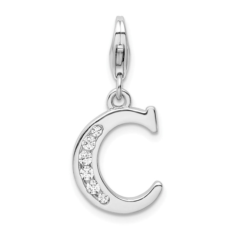 Sterlingsilber Amore La Vita Rhodiniert Poliert Zirkonia Buchstabe C Initiale Charm mit Fantasie Karabinerverschluss