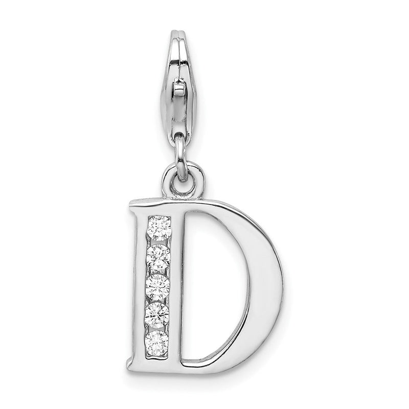 Sterlingsilber Amore La Vita Rhodiniert Poliert Zirkonia Buchstabe D Initiale Charm mit Fantasie Karabinerverschluss