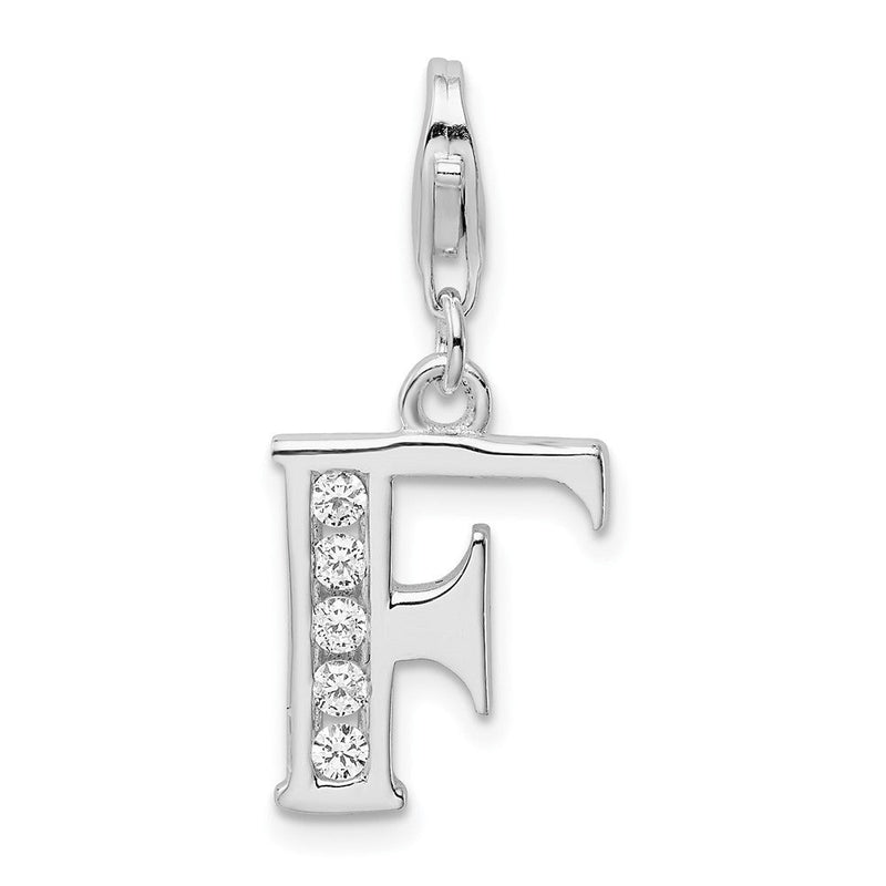 Sterlingsilber Amore La Vita Rhodiniert Poliert Zirkonia Buchstabe F Initiale Charm mit Fantasie Karabinerverschluss