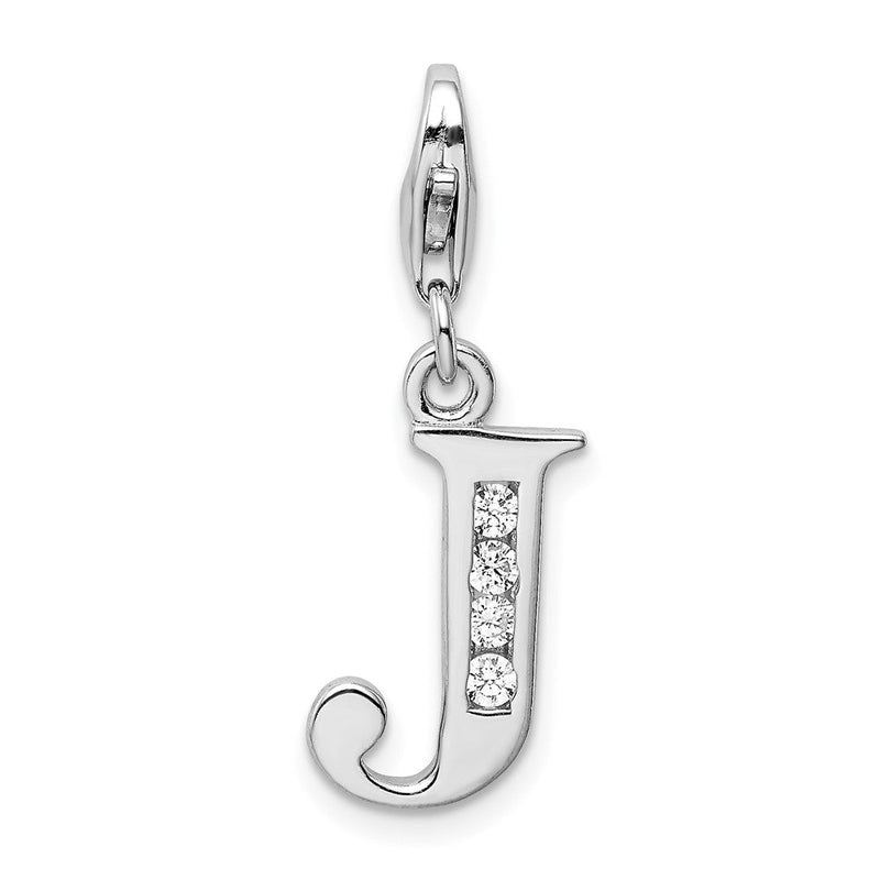Sterlingsilber Amore La Vita Rhodiniert Poliert Zirkonia Buchstabe J Initiale Charm mit Fantasie Karabinerverschluss