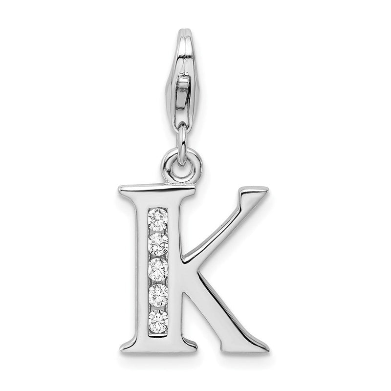 Sterlingsilber Amore La Vita Rhodiniert Poliert Zirkonia Buchstabe K Initiale Charm mit Fantasie Karabinerverschluss
