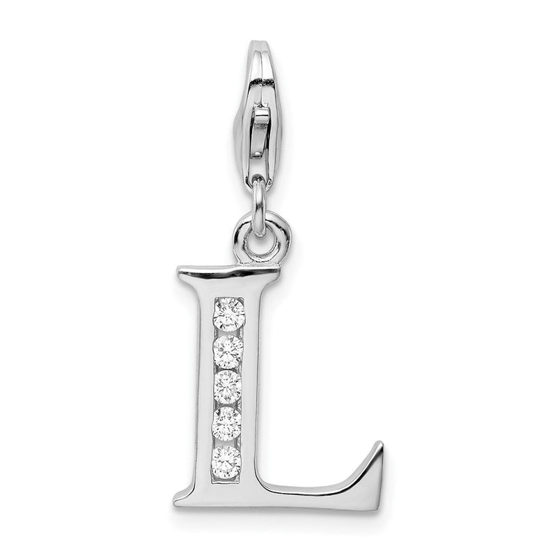 Sterlingsilber Amore La Vita Rhodiniert Poliert Zirkonia Buchstabe L Initiale Charm mit Fantasie Karabinerverschluss