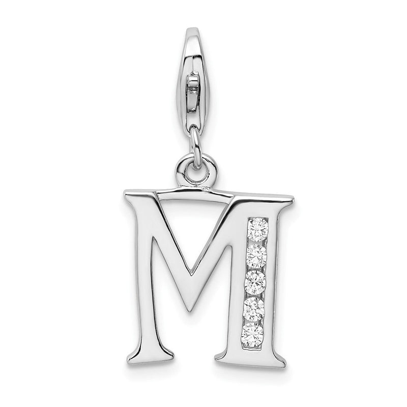 Sterlingsilber Amore La Vita Rhodiniert Poliert Zirkonia Buchstabe M Initiale Charm mit Fantasie Karabinerverschluss