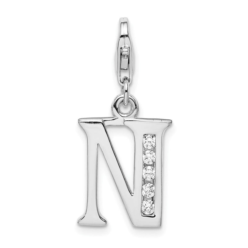 Sterlingsilber Amore La Vita Rhodiniert Poliert Zirkonia Buchstabe N Initiale Charm mit Fantasie Karabinerverschluss