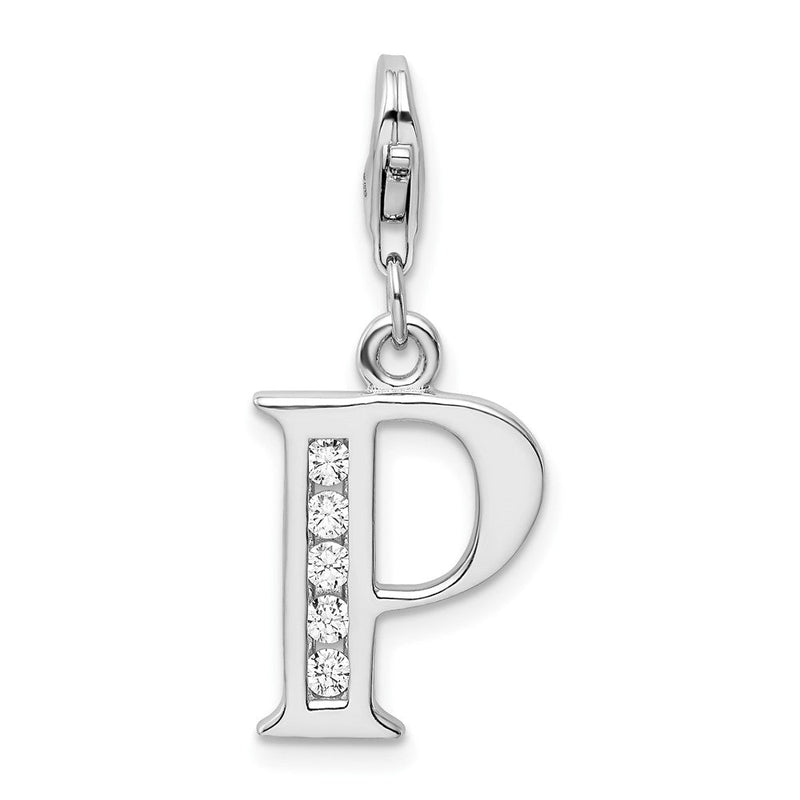 Sterlingsilber Amore La Vita Rhodiniert Poliert Zirkonia Buchstabe P Initiale Charm mit Fantasie Karabinerverschluss