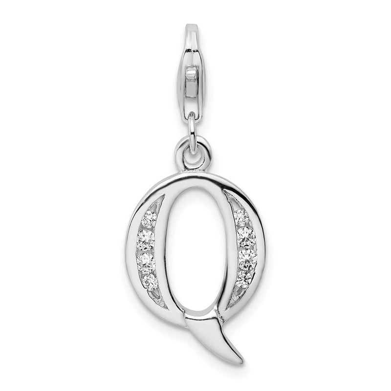 Sterlingsilber Amore La Vita Rhodiniert Poliert Zirkonia Buchstabe Q Initiale Charm mit Fantasie Karabinerverschluss