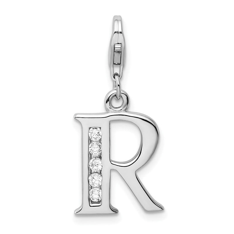 Sterlingsilber Amore La Vita Rhodiniert Poliert Zirkonia Buchstabe R Initiale Charm mit Fantasie Karabinerverschluss
