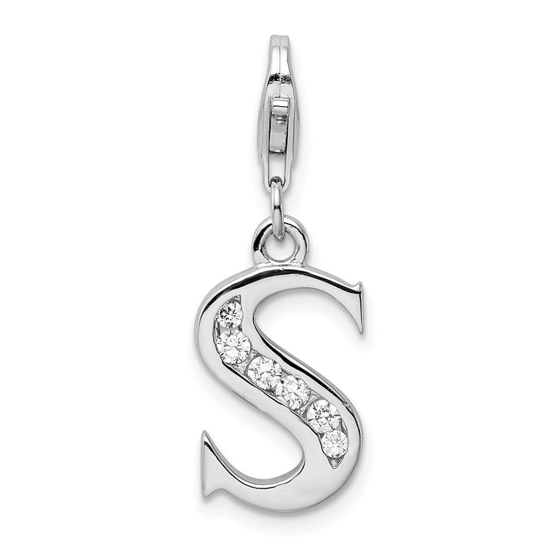Sterlingsilber Amore La Vita Rhodiniert Poliert Zirkonia Buchstabe S Initiale Charm mit Fantasie Karabinerverschluss
