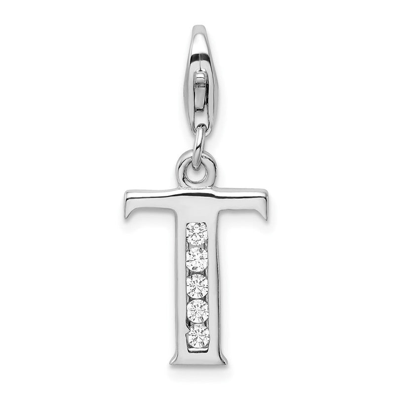 Sterlingsilber Amore La Vita Rhodiniert Poliert Zirkonia Buchstabe T Initiale Charm mit Fantasie Karabinerverschluss