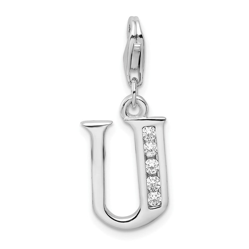Sterlingsilber Amore La Vita Rhodiniert Poliert Zirkonia Buchstabe U Initiale Charm mit Fantasie Karabinerverschluss