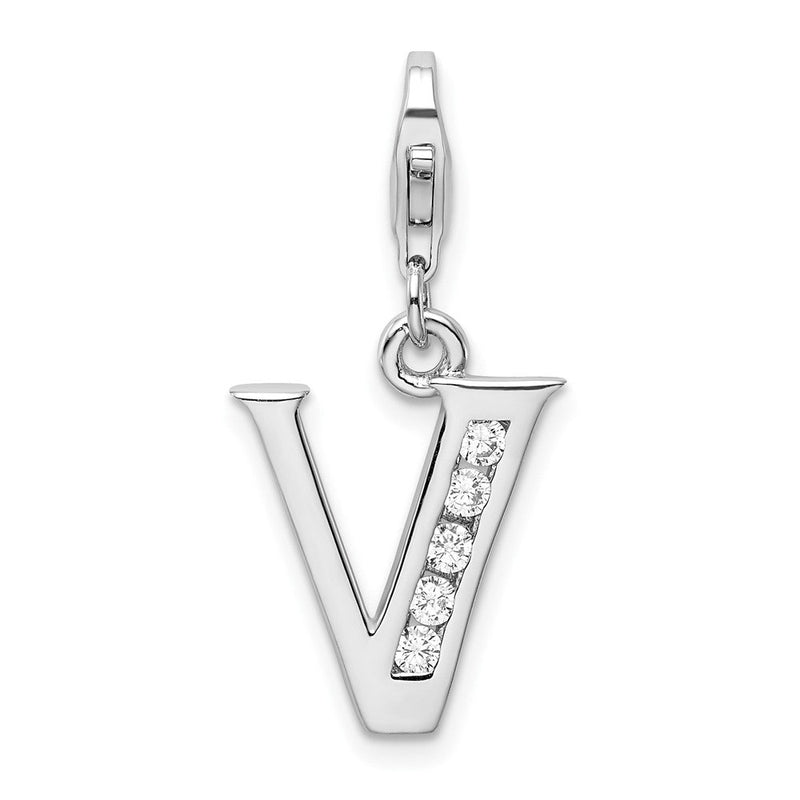 Sterlingsilber Amore La Vita Rhodiniert Poliert Zirkonia Buchstabe V Initiale Charm mit Fantasie Karabinerverschluss