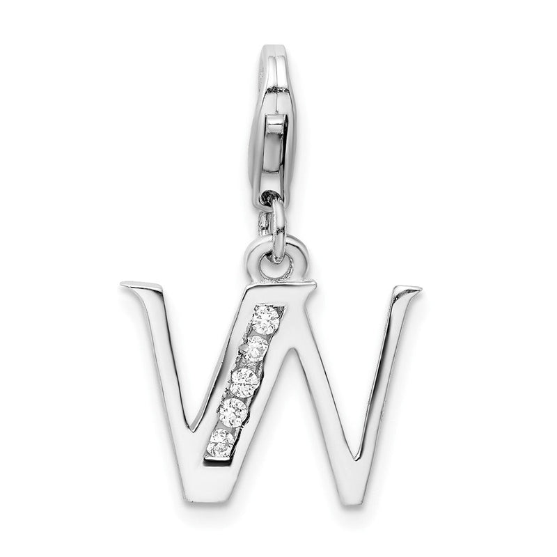 Sterlingsilber Amore La Vita Rhodiniert Poliert Zirkonia Buchstabe W Initiale Charm mit Fantasie Karabinerverschluss